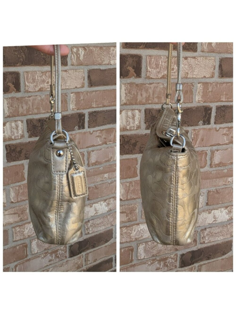 Vintage Y2K Coach Signature Turn Lock Convertible Wristlet Mini Bag Gold Silver - Picture 8 of 12